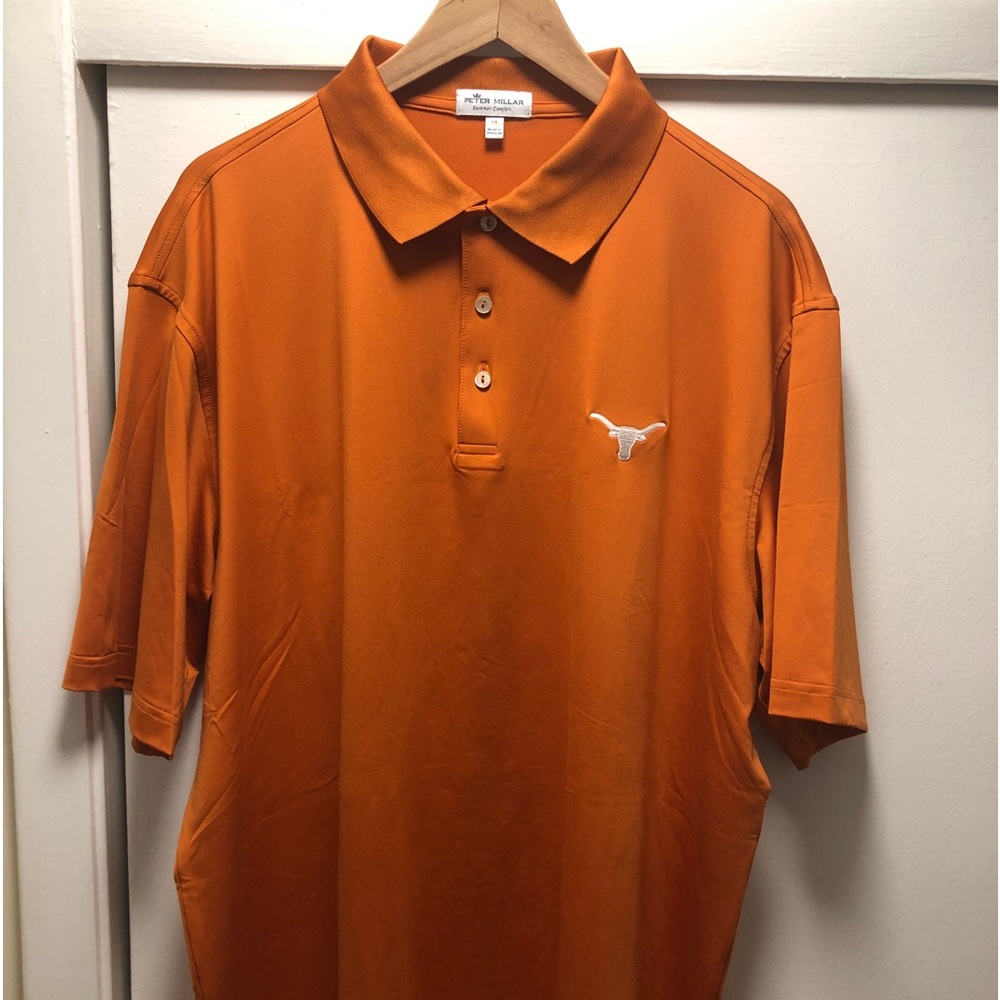 Peter Millar Orange Short Sleeve Polo with White Longhorn Logo